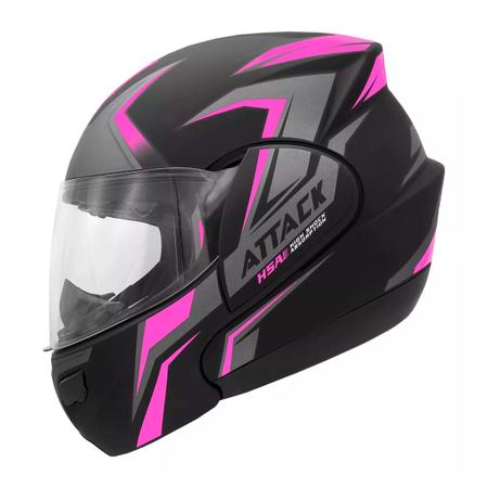 Imagem de Capacete Moto Fechado Attack HSA Viseira Cristal Preto/Rosa Inmetro Tamanho 58 - Pro Tork