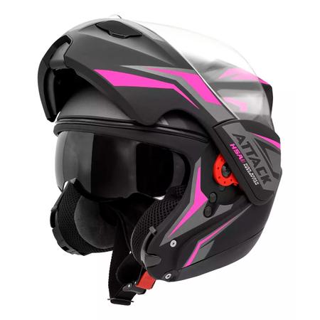 Imagem de Capacete Moto Fechado Attack HSA Viseira Cristal Preto/Rosa Inmetro Tamanho 58 - Pro Tork