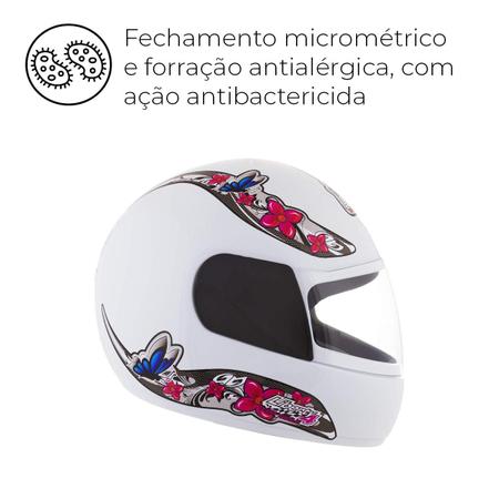 Imagem de Capacete Moto Feminino Liberty Four For Girls Branco Rosa Viseira Transparente Diversos Tamanhos + Capa de Chuva PVC