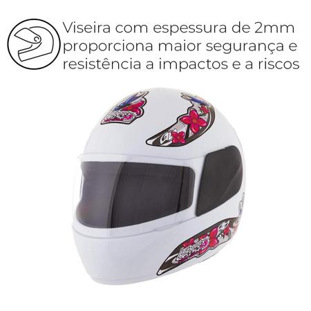 Imagem de Capacete Moto Feminino Liberty Four For Girls Branco Rosa Viseira Transparente Diversos Tamanhos + Capa de Chuva PVC