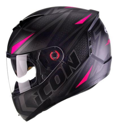 Imagem de Capacete Moto Feminino Peels Icon Fast Preto Fosco Rosa Com Óculos Solar Interno