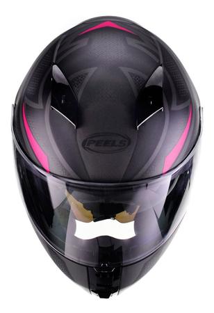 Imagem de Capacete Moto Feminino Peels Icon Fast Preto Fosco Rosa Com Óculos Solar Interno