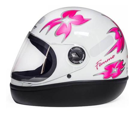 Imagem de Capacete Moto Feminino Taurus Formula 1 Femme Branco C/ Flor Rosa C/ Selo Inmetro