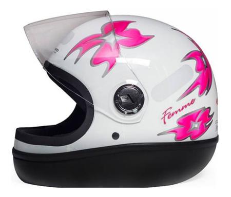 Imagem de Capacete Moto Feminino Taurus Formula 1 Femme Branco C/ Flor Rosa C/ Selo Inmetro