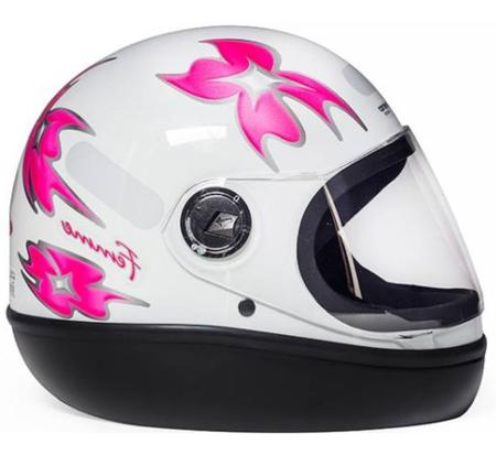 Imagem de Capacete Moto Feminino Taurus Formula 1 Femme Branco C/ Flor Rosa C/ Selo Inmetro