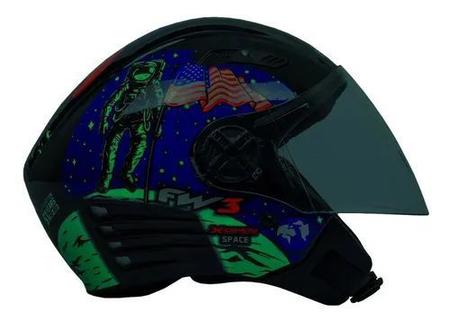 Imagem de Capacete P Moto Xopen Astronauta Preto Azul Brilha Escuro 56