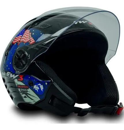 Imagem de Capacete P Moto Xopen Astronauta Preto Azul Brilha Escuro 58