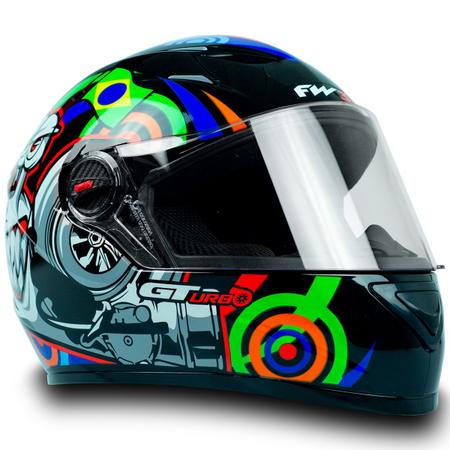 Imagem de Capacete Para Moto Integral Fw3 Gt Casco Em ABS Resistente Estampa Turbo Caracol Preto Tamanho 58