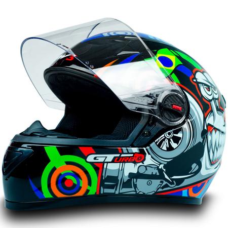 Imagem de Capacete Para Moto Integral Fw3 Gt Casco Em ABS Resistente Estampa Turbo Caracol Preto Tamanho 58