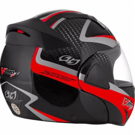 Imagem de Capacete Pro Tork V-Pro Jet 2 Carbon Escamoteável Preto e Vermelho Tamanho 62