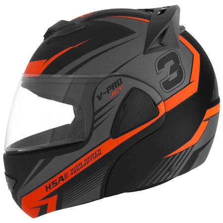 Imagem de Capacete Robocop Escamoteável V-Pro Jet 3 Preto e Laranja Tam. 58 CAP-575CZLR Pro Tork