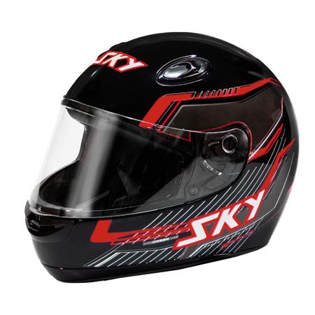 Imagem de Capacete Sky Gamma Preto Brilho Transf Cinza/vermelho 60