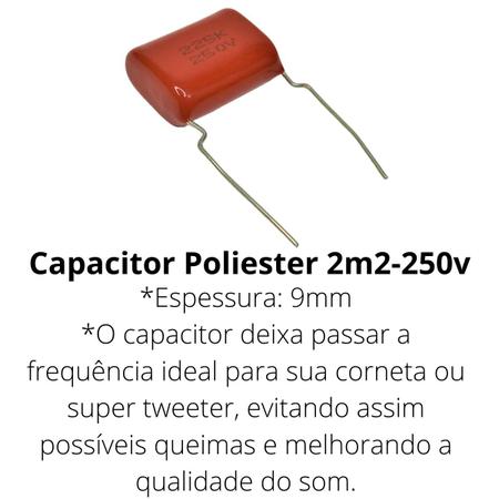 Imagem de Capacitor Poliester 2m2 250v Laranja 225J 250V Tweeter Capacitor Poliester resistente com longa vida util 