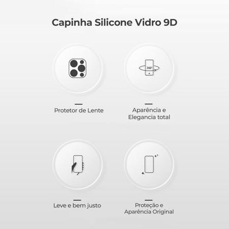 Imagem de Capinha Compatível com iPhone 13 Silicone e Vidro Brilhante com Proteção de Camera Lentes de Safira