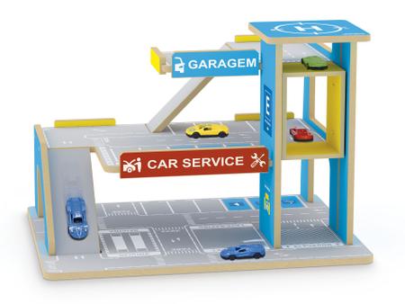 Pista Postinho Garagem Madeira + Carrinho Hot Wheels