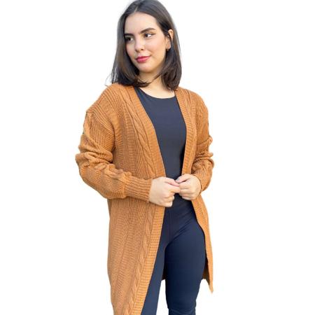 Imagem de Cardigan Casaco Feminino Kimono Tricot Inverno Sobretudo Lã