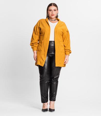 Imagem de Cardigan Plus Size Em Canelado Tricot Secret Glam Amarelo