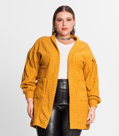 Imagem de Cardigan Plus Size Em Canelado Tricot Secret Glam Amarelo