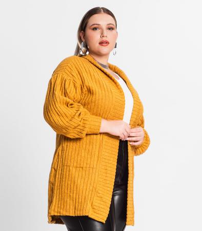 Imagem de Cardigan Plus Size Em Canelado Tricot Secret Glam Amarelo