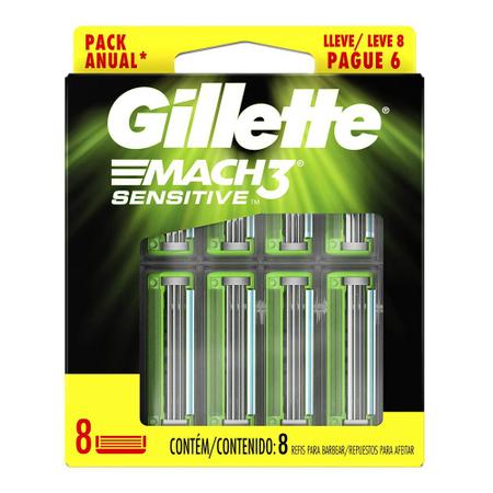 Imagem de Carga Para Aparelho de Barbear Gillette Mach3 Sensitive Refil 8 Cartuchos