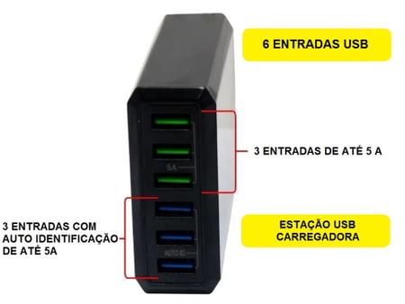 Imagem de Carregador Celular Rapido 6 Portas Saidas USB Multiplo Original modelo SX-F4 Preto marca Sumexr 