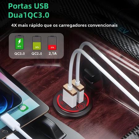 Imagem de Carregador de Carro USB Duplo com QC 3.0 - À Prova D'Água 12V/24V - Com Interruptor