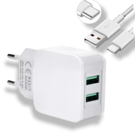 Imagem de Carregador de celular bivolt 2 USB cabo TipoC Carga Rápida Universal 