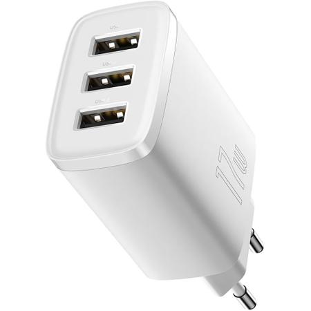 Imagem de Carregador de Parede Baseus Compacto 17 W 3 X USB-A - Branco (CCXJ0201)