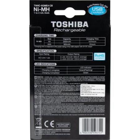 Carregador de Pilha USB TNHC-6GME4 CB (C/4 Pilhas AA 2000 MAh) Toshiba F002 Imagem de Carregador de Pilha USB TNHC-6GME4 CB (C/4 Pilhas AA 2000 MAh) Toshiba F002