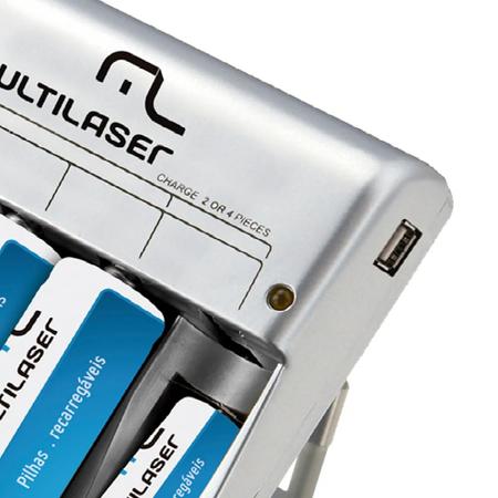 Imagem de Carregador de Pilhas AA/AAA e Saída USB com 4 Pilhas Recarregáveis CB073 Multilaser