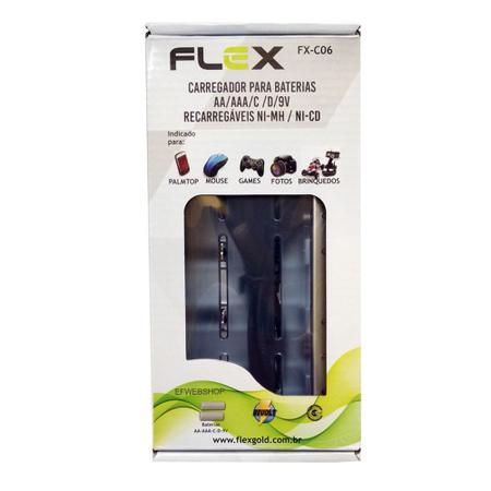 Imagem de Carregador de Pilhas Flex AA AAA C D Baterias 9v Led com 4 Pilhas C 4500 mAh Recarregáveis Universal FX-C06