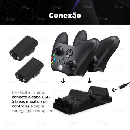 Imagem de Carregador Duplo Compatível com Controle Manete Console Xbox One Series S/X + 2 Baterias Recarregáveis 