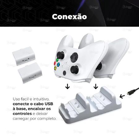 Imagem de Carregador Duplo Compatível com Controle Xbox One Base Dock Branco  + 2 Baterias Recarregáveis Branca + Cabo Usb