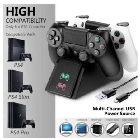 Imagem de Carregador Gamer Controle Compatível com PlayStation 4 Ps4 Base Duplo Para Playstation 4