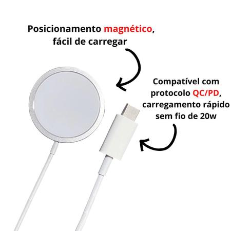 Imagem de Carregador Magsafe Sem fio Magnético Indução Compatível iPhone XR 11 12 13 14 15