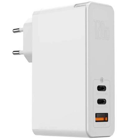 Imagem de Carregador Parede Triplo Multiportas Entradas 2x USB-C + 1x USB 120w GaN Turbo Portátil Base Tomada