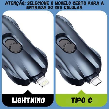 Imagem de Carregador Portátil Chaveiro Para Emergencias Celular Android Tipo C Ou Lightning IOS 1500mah