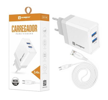 Imagem de Carregador Rápido 3.4A Fonte 2 Entradas USB + Cabo Original Sumexr V8 Para Multilaser Tablet M7s