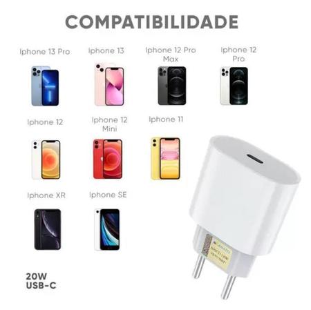 Imagem de Carregador Turbo 20W + Cabo Lightning para USB-C Compatível Iphone 11 12 13 Pro Max X XR XS