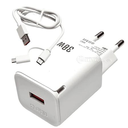 Imagem de Carregador Turbo Carga Rápida 5v=3.1A 30w Duas Pontas Type-C e Micro-USB LE296V