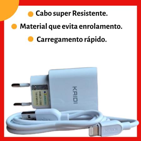 Imagem de Carregador Turbo IOS compatível IPH Celular Smartphone 2 Usb Cabo Usb Original- Kaidi