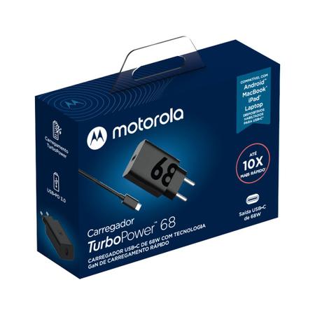 Imagem de  Carregador Turbo Power Portátil Original de Parede 68W USB-C p/ USB-C - Universal - Compatibilidade Moto E5 Plus, G4 Plus, G5 Plus, G6 Play
