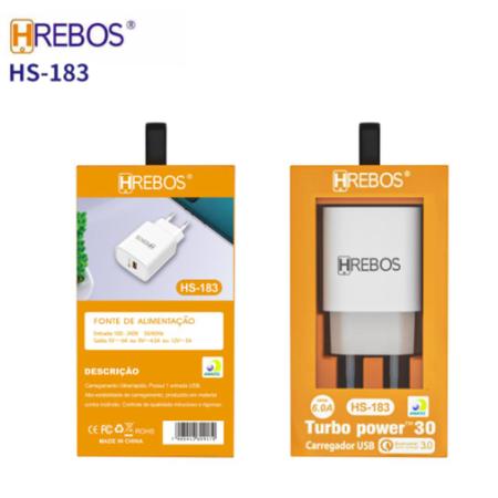 Imagem de Carregador turbo usb 18w saída usb ou usb-c - hs-165/hs-183