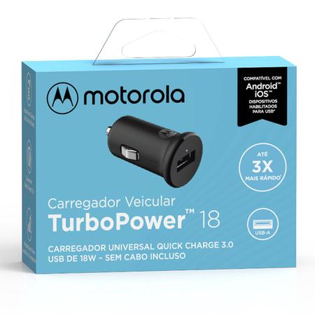 Imagem de Carregador Veicular Original Motorola Turbo Power 18w Sem Cabo Usb Preto - Moto G7 Play, G8 Play, G8, G10, G20, G31, One Action, E22 e E32, E13