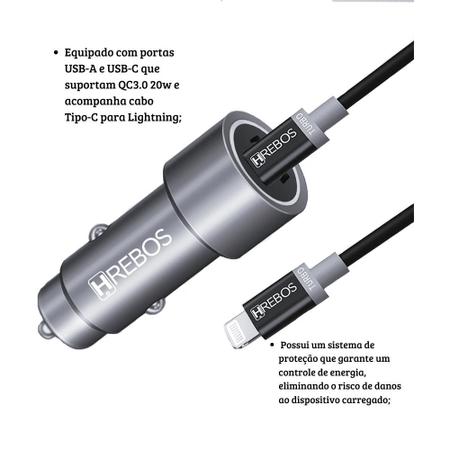 Imagem de Carregador Veicular Turbo USB + USB-C Compatível Com i Phone