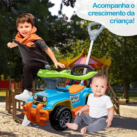 Imagem de Carrinho Andador Quadriciclo Moto Empurrador Passeio Jip Jip Chave Buzina Colorido Menino Menina Infantil