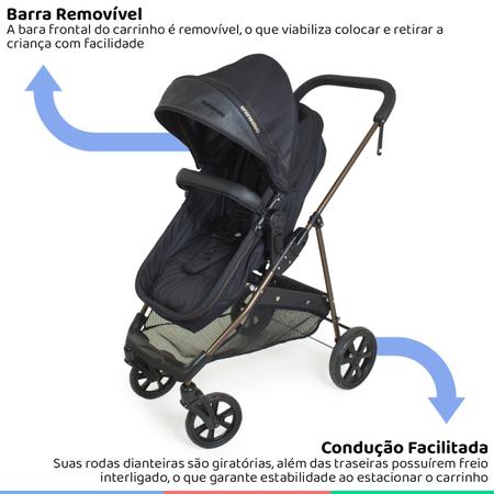 Imagem de Carrinho Bebe Infantil Napoli Galzerano 3em1 Berço Passeio Moises Travel System Cabo Alça Reversivel até 15Kg + Bebê Conforto + Base Para Carro
