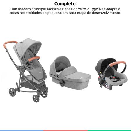 Imagem de Carrinho Bebê Passeio Infantil Reclinável Criança Até 15kg Reversível 3 em 1 Cinza Prime Baby Bebê Conforto Moisés