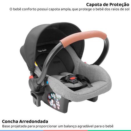 Imagem de Carrinho Bebê Passeio Infantil Reclinável Criança Até 15kg Reversível 3 em 1 Cinza Prime Baby Bebê Conforto Moisés