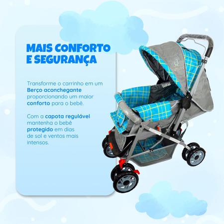 Imagem de Carrinho Bebê Passeio Menina Menino Reclinável Vira Berço Alça Reversível com Mosquiteiro Bamboo + Bolsa